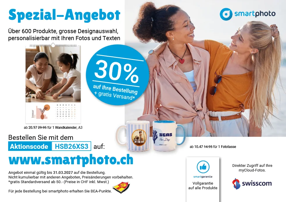 30% Rabatt und gratis Versand bei Smartphoto